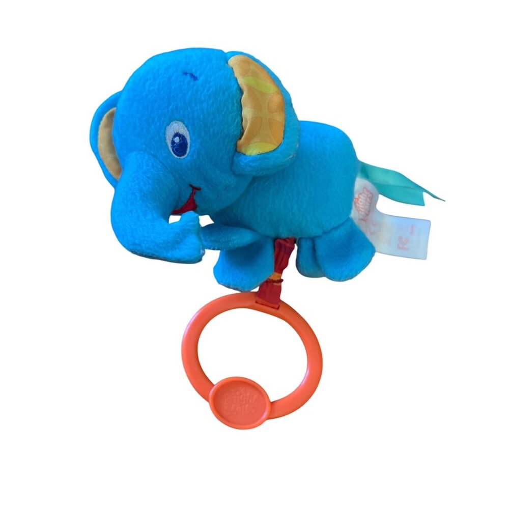 Bright Starts Plush Blue Elephant Baby Toy Orange Teething Ring Ribbon Tail 6"